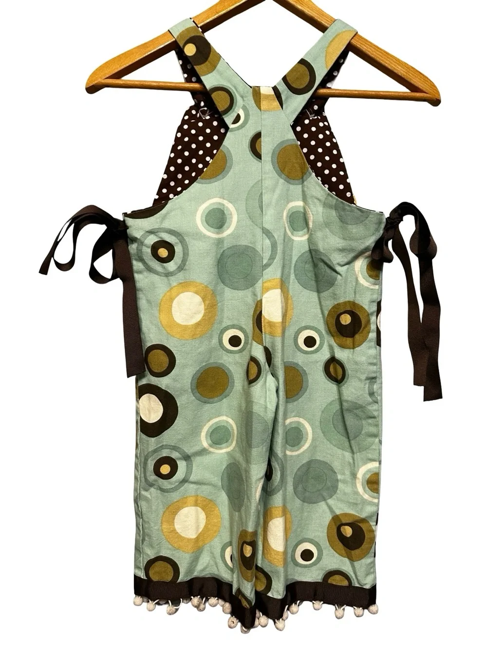Smartie Britches Too Geometric Print Overalls Jumpsuit w/ Pom Pom Hem Size 4